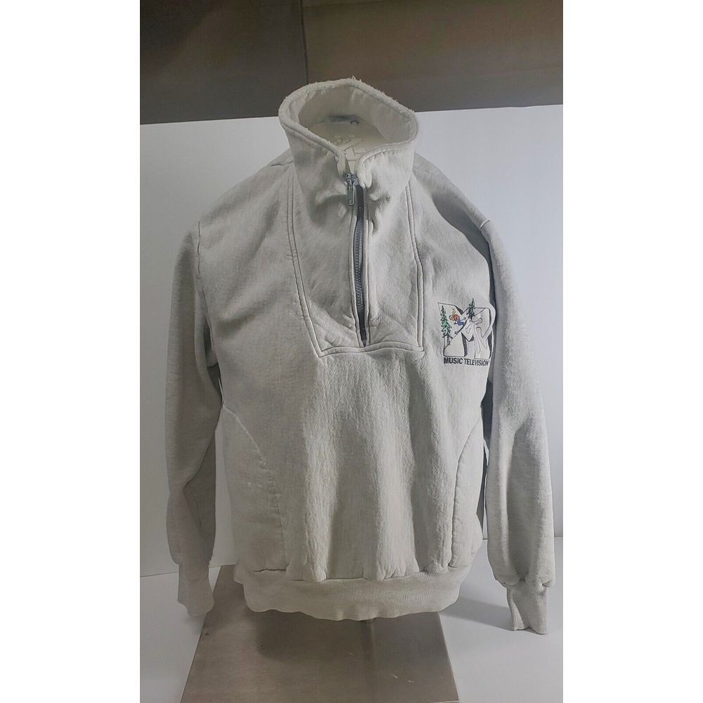 Vintage Rare Men's Large MTV Gray Pullover Long Sleeve 1/4‎ Zip USA Employee